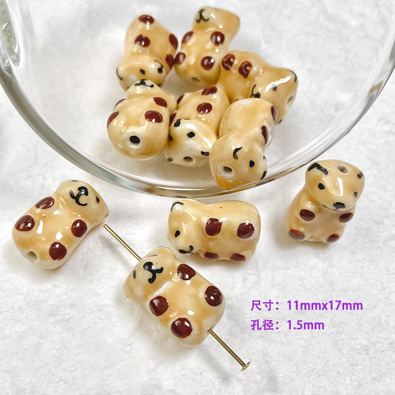Wholesale 30pcs Autumn/Winter Milk Tea Color Ceramic Cute Carrot Bear Cube Beads